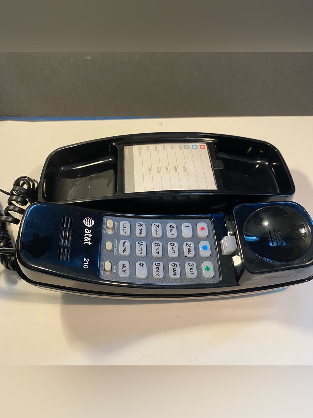 AT&T 210 Trimline Corded Desk or Wall Mount Phone in Black 1990s Vintage